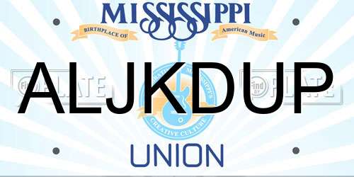 ALJKDUP Mississippi License Plate