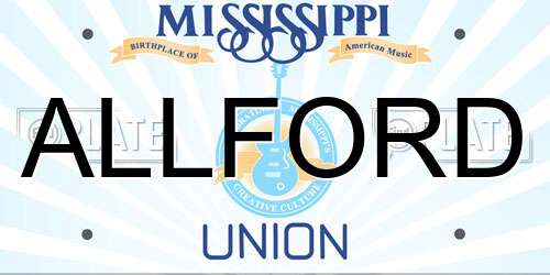ALLFORD Mississippi License Plate
