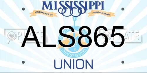 ALS865 Mississippi License Plate