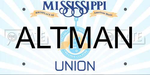 ALTMAN Mississippi License Plate