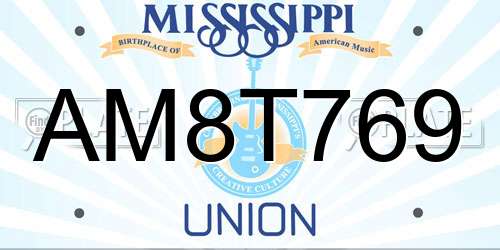 AM8T769 Mississippi License Plate