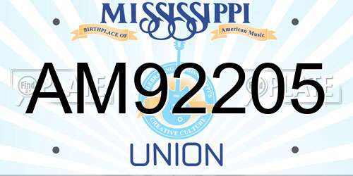 AM92205 Mississippi License Plate