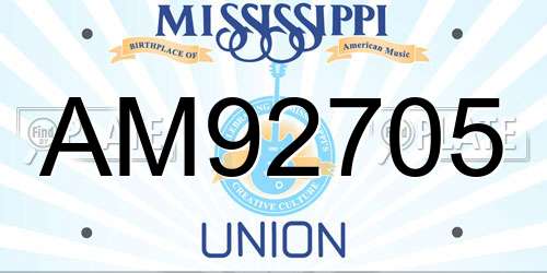AM92705 Mississippi License Plate