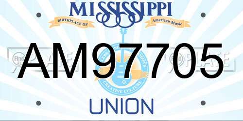 AM97705 Mississippi License Plate