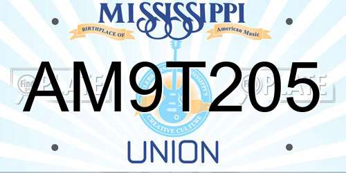AM9T205 Mississippi License Plate