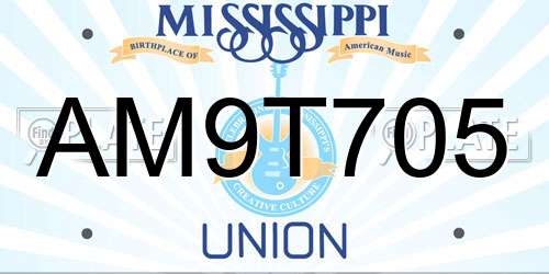 AM9T705 Mississippi License Plate