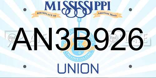 AN3B926 Mississippi License Plate