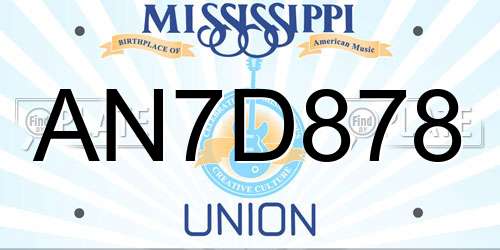 AN7D878 Mississippi License Plate