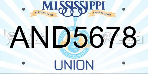 AND5678 Mississippi License Plate