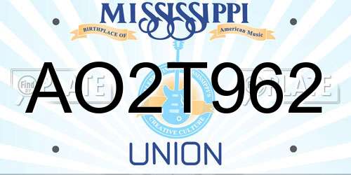 AO2T962 Mississippi License Plate