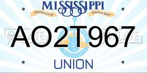 AO2T967 Mississippi License Plate