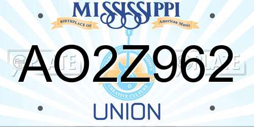 AO2Z962 Mississippi License Plate