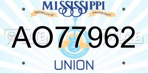 AO77962 Mississippi License Plate