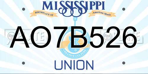 AO7B526 Mississippi License Plate
