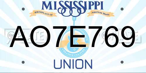 AO7E769 Mississippi License Plate