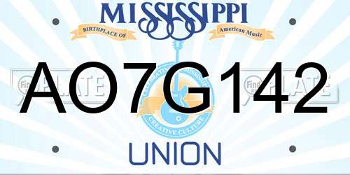 AO7G142 Mississippi License Plate