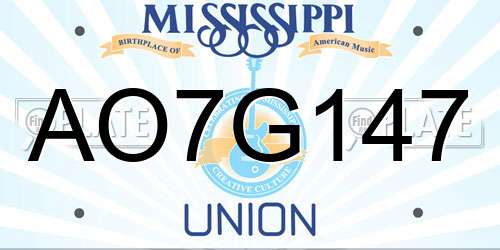 AO7G147 Mississippi License Plate