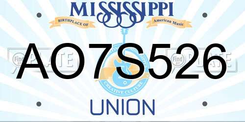 AO7S526 Mississippi License Plate