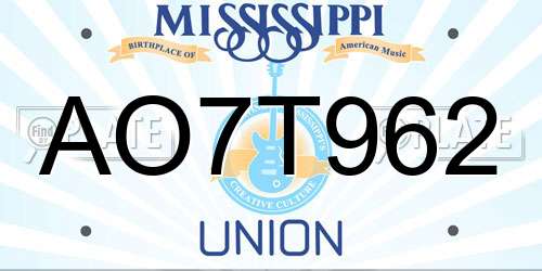 AO7T962 Mississippi License Plate