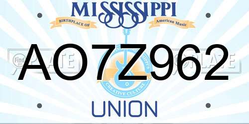 AO7Z962 Mississippi License Plate