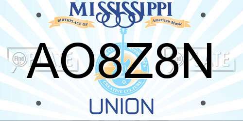 AO8Z8N Mississippi License Plate