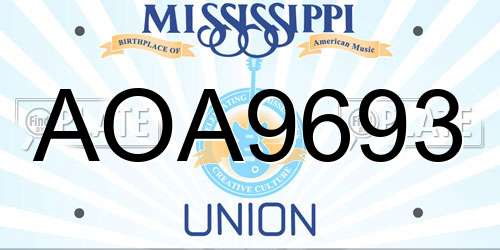 AOA9693 Mississippi License Plate