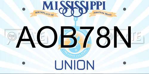 AOB78N Mississippi License Plate