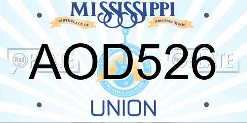 AOD526 Mississippi License Plate
