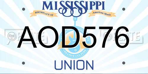 AOD576 Mississippi License Plate