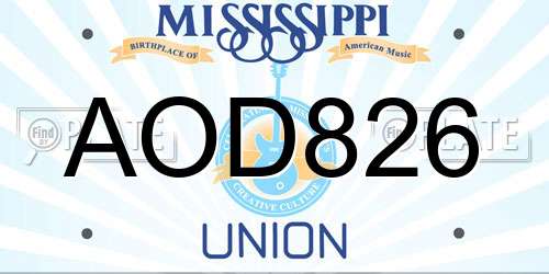 AOD826 Mississippi License Plate