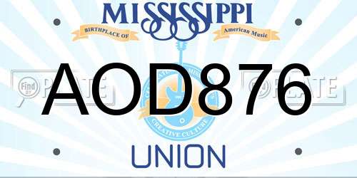 AOD876 Mississippi License Plate