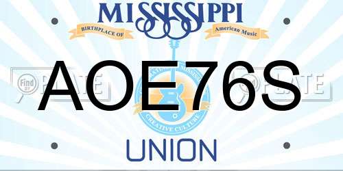 AOE76S Mississippi License Plate