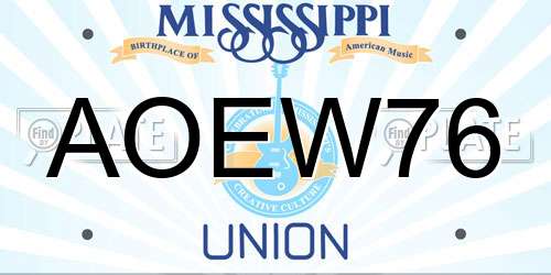 AOEW76 Mississippi License Plate