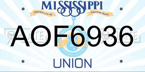 AOF6936 Mississippi License Plate