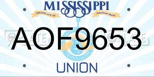 AOF9653 Mississippi License Plate