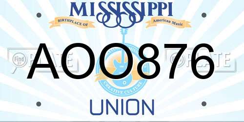AOO876 Mississippi License Plate