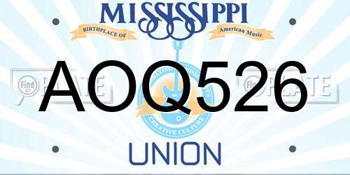 AOQ526 Mississippi License Plate
