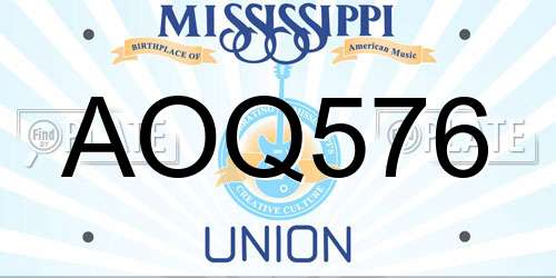 AOQ576 Mississippi License Plate