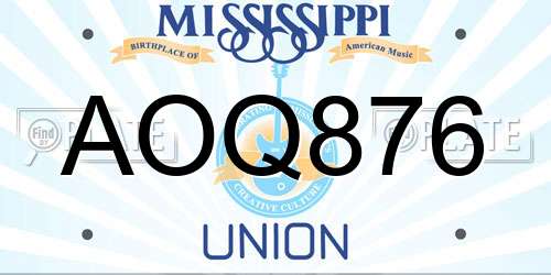AOQ876 Mississippi License Plate
