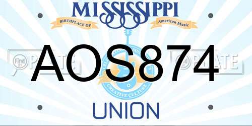 AOS874 Mississippi License Plate