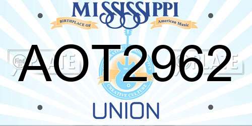 AOT2962 Mississippi License Plate