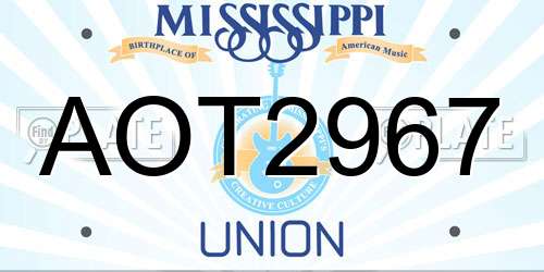 AOT2967 Mississippi License Plate