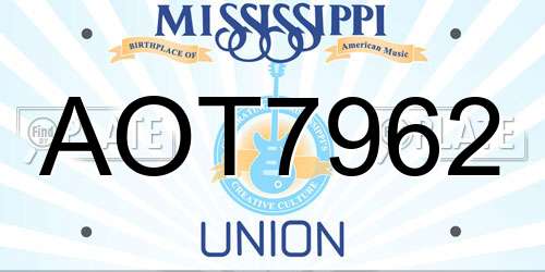 AOT7962 Mississippi License Plate