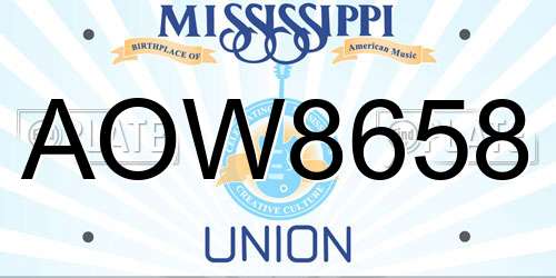 AOW8658 Mississippi License Plate