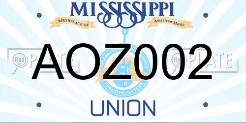 AOZ002 Mississippi License Plate