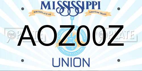 AOZ00Z Mississippi License Plate