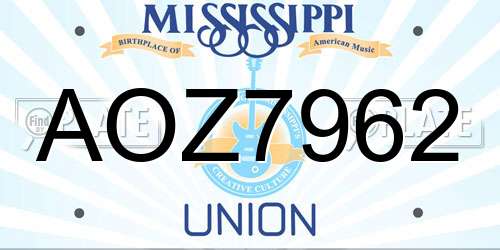 AOZ7962 Mississippi License Plate