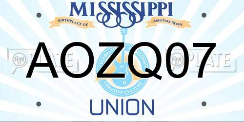AOZQ07 Mississippi License Plate