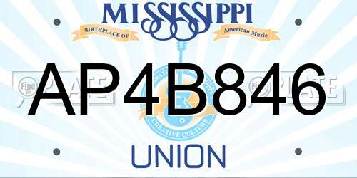 AP4B846 Mississippi License Plate