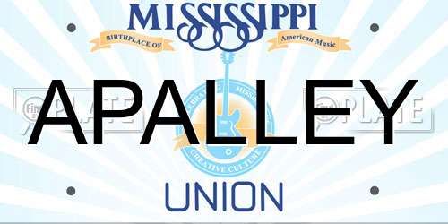 APALLEY Mississippi License Plate
